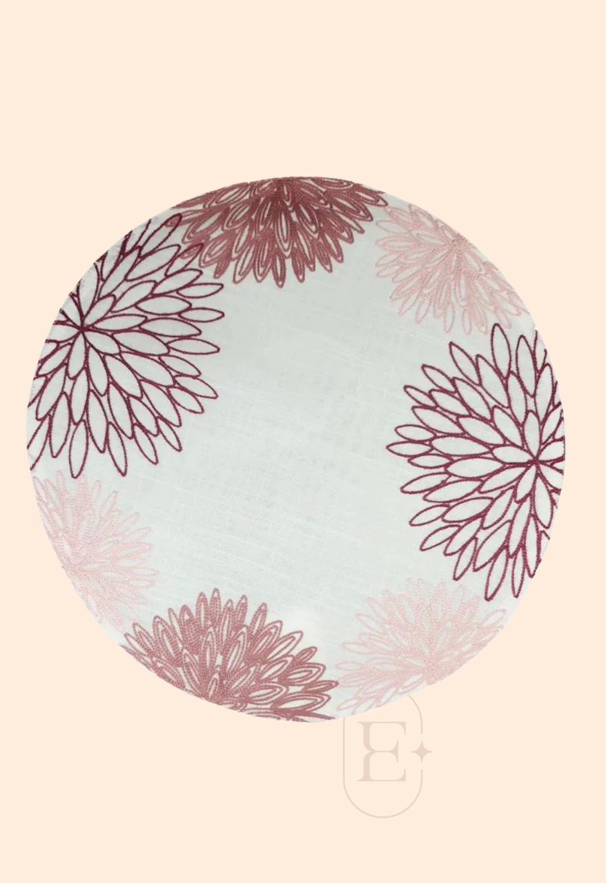 JOGO AMERICANO FIORELLA BRANCO C/ BORDADO ROSA REDONDO